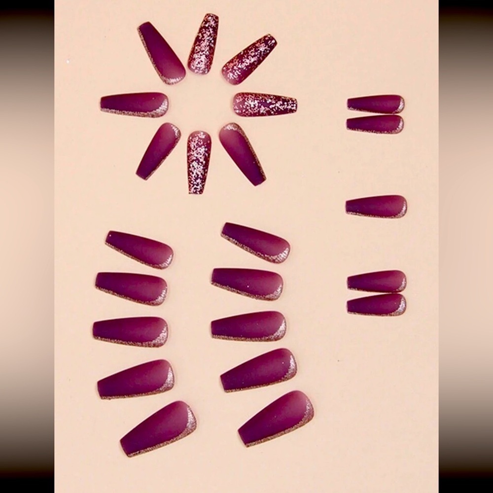 Velour Wine Matte Long Coffin l 24 Piece Press On Nailset 💅🌟